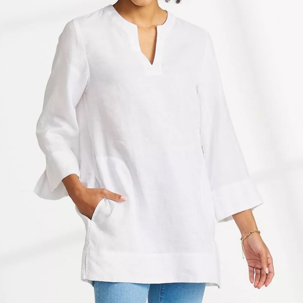 Lands End Women's Linen Split White Neck
Tunic Top Size M